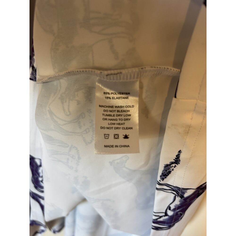 Smith & Quinn Dress Medium Mini Aline Puff Sleeve Horse
Print White Blue Stretch - Picture 6 of 12